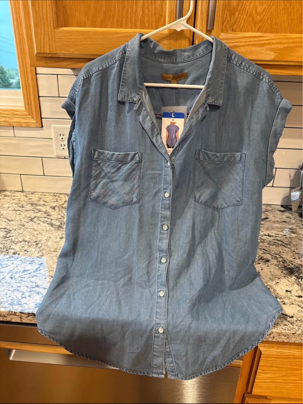 JACHS Girlfriend Light Blue Denim Button-Down Shirt